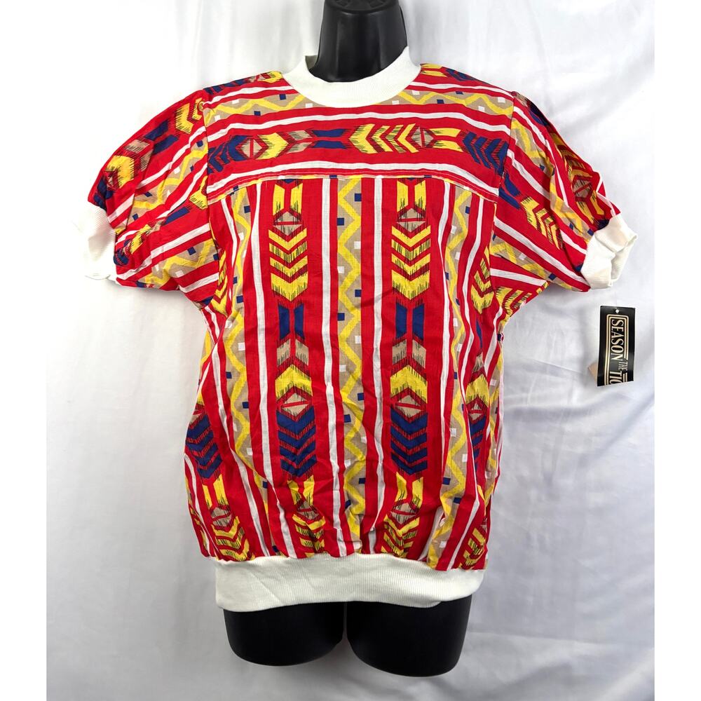 Vtg The Season Ticket 80s 90s Blouse Women's Sz 10 Southwestern Aztec Print‎ Top